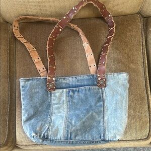 Patricia Nash Blue and Brown Denim Tote Bag